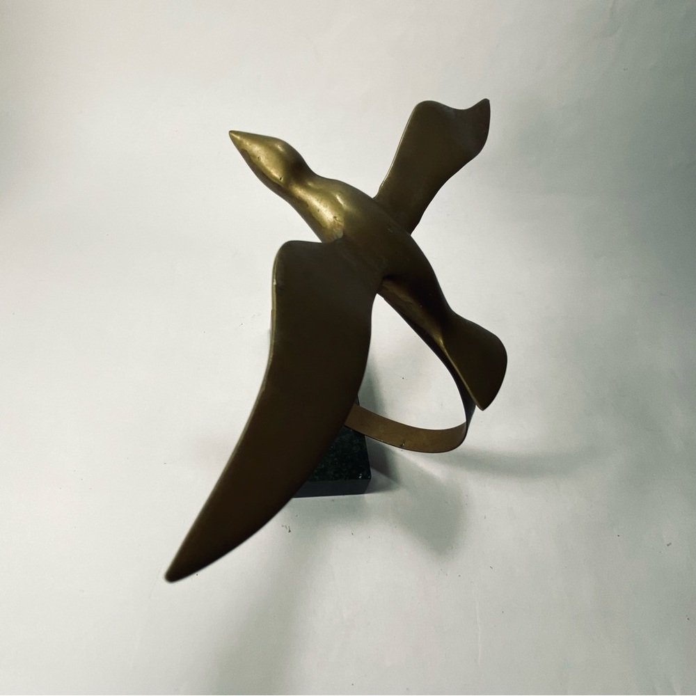 6" Vintage Mid Century Modern Solid Brass Sea Gull Sculpture Bird Marble Base - Picture 11 of 15